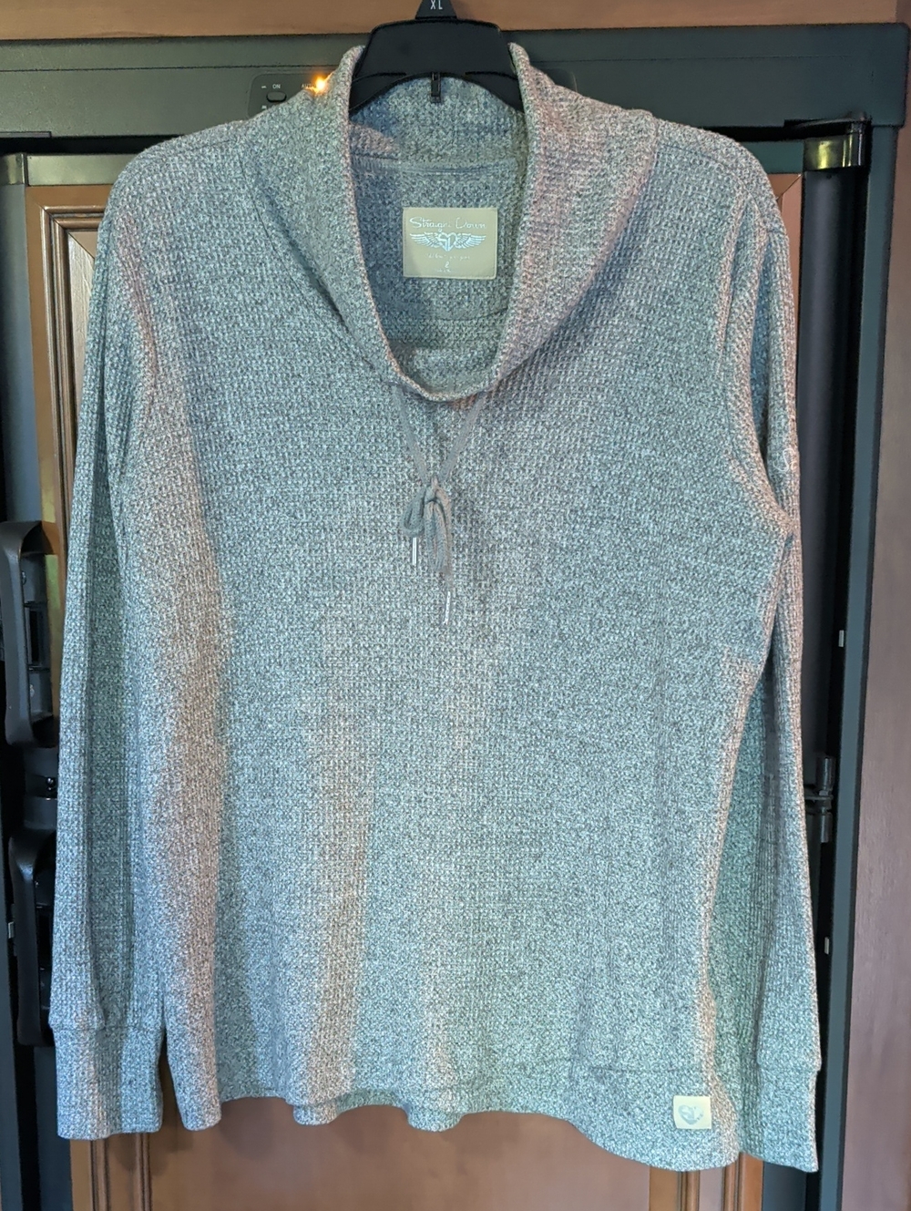 Straight Down Gray Cowl Neck Knit Pullover Hoodie